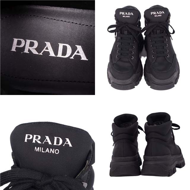 美品 プラダ PRADA ナイロン ブーツ キャンバス ロゴ シューズ 靴 メンズ  6(25cm相当) ブラック