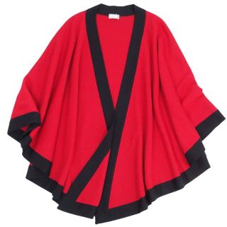 サンローラン(Saint Laurent)の美品 イヴサンローラン Yves Saint Laurent ポンチョ ウール ニット ショール ケープ バイカラー レディース アウター フリー レッド/ブラック(その他)