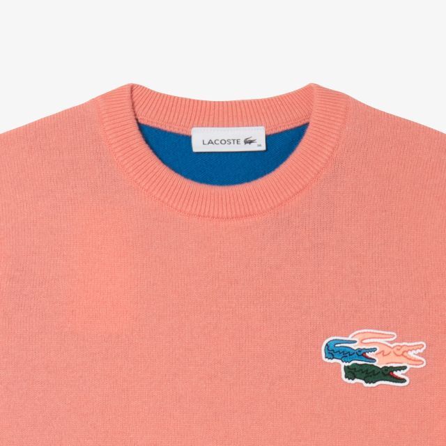 LACOSTE(ラコステ)の新品*現行品*フランス製■ラコステ■バイカラー・エシカルウールニット■桃38 レディースのトップス(ニット/セーター)の商品写真