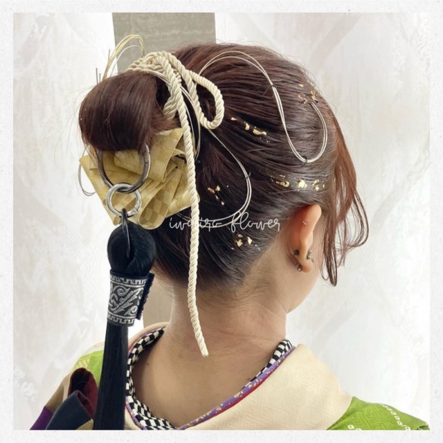 ☆和装ヘアアレンジに大人気のセット☆成人式/卒業式/七五三/結婚式 水引き/金箔の通販 by いわいろ|ラクマ ★和装ヘアアレンジに大人気のセット★成人式 卒業式 七五三 結婚式 水引き 金箔