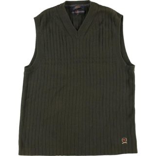 トミーヒルフィガー(TOMMY HILFIGER)の古着 トミーヒルフィガー TOMMY HILFIGER リブ編み Vネック コットンニットベスト メンズS /eaa270697(ベスト)