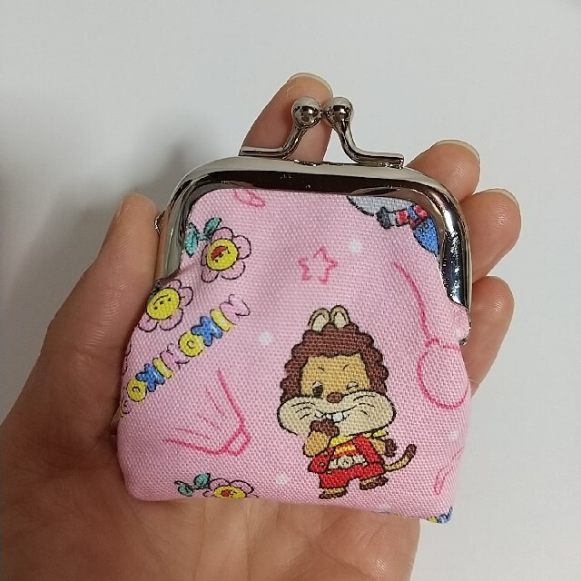 ハンドメイド【ミニがま口】にこにこぷん／ピンク ハンドメイドのファッション小物(ポーチ)の商品写真