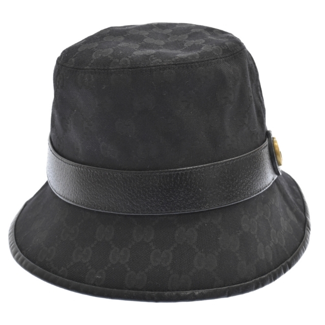 Gucci(グッチ)のGUCCI グッチ 20SS GG Canbas Fedora Hat GGキャンバス レザー切替デザイン ハット 帽子 ブラック 576587-4HG53 メンズの帽子(ハット)の商品写真