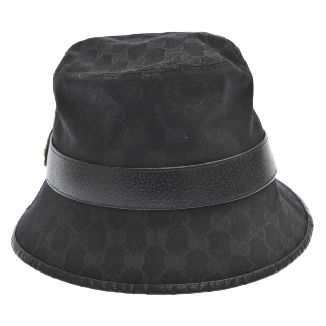 Gucci(グッチ)のGUCCI グッチ 20SS GG Canbas Fedora Hat GGキャンバス レザー切替デザイン ハット 帽子 ブラック 576587-4HG53 メンズの帽子(ハット)の商品写真