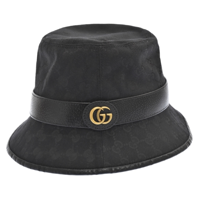 Gucci(グッチ)のGUCCI グッチ 20SS GG Canbas Fedora Hat GGキャンバス レザー切替デザイン ハット 帽子 ブラック 576587-4HG53 メンズの帽子(ハット)の商品写真