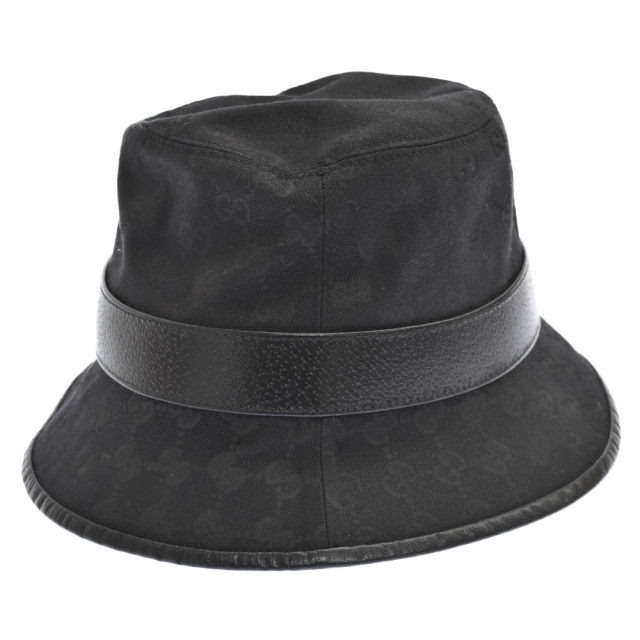 Gucci(グッチ)のGUCCI グッチ 20SS GG Canbas Fedora Hat GGキャンバス レザー切替デザイン ハット 帽子 ブラック 576587-4HG53 メンズの帽子(ハット)の商品写真