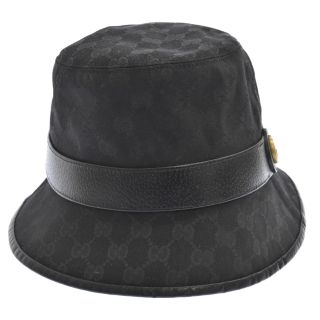 グッチ(Gucci)のGUCCI グッチ 20SS GG Canbas Fedora Hat GGキャンバス レザー切替デザイン ハット 帽子 ブラック 576587-4HG53(ハット)