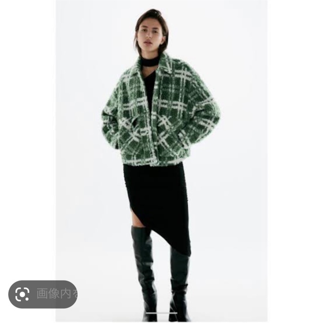 ZARA(ザラ)の値下げ　ZARA グリーンチェックボアジャケット レディースのジャケット/アウター(その他)の商品写真