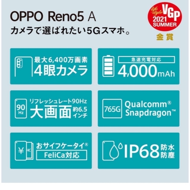 oppo Reno5A 5G シルバーブラック【開封済・未使用】