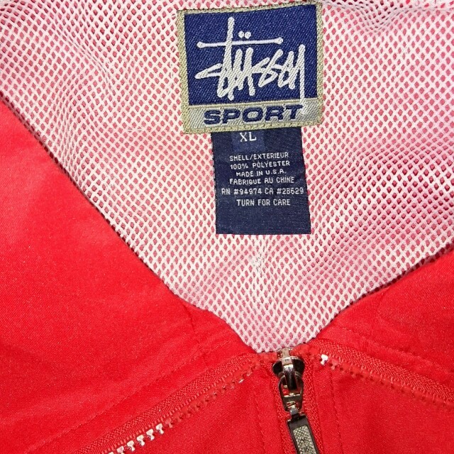 美品 STUSSY赤 ヴィンテージチェック セットアップ 刺繍 ジャケット