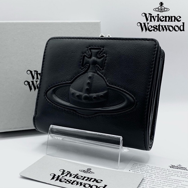 新品 ヴィヴィアンウエストウッド 二つ折り財布 チェルシー オーブ がま口 黒 品質は非常に良い