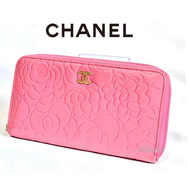 CHANEL(シャネル)の美品★シャネル カメリア ラウンドファスナー 長財布 ピンク レディースのファッション小物(財布)の商品写真
