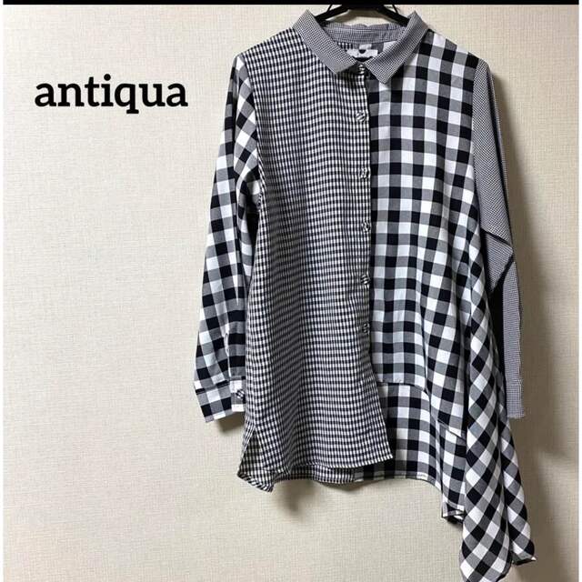 antiqua(アンティカ)の完売品　アンティカ　イレギュラーシャツ　デザインシャツ　チェック　フリー レディースのトップス(シャツ/ブラウス(長袖/七分))の商品写真