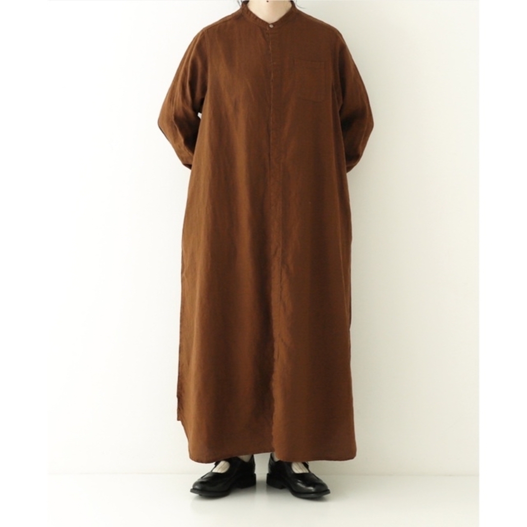 ネストローブ nest Robe ブラック リネンバンドカラーシャツワンピース