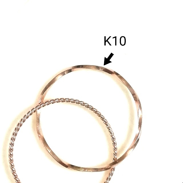 (美品) K10PG 2連ピンキー華奢リング 3号 レディースのアクセサリー(リング(指輪))の商品写真