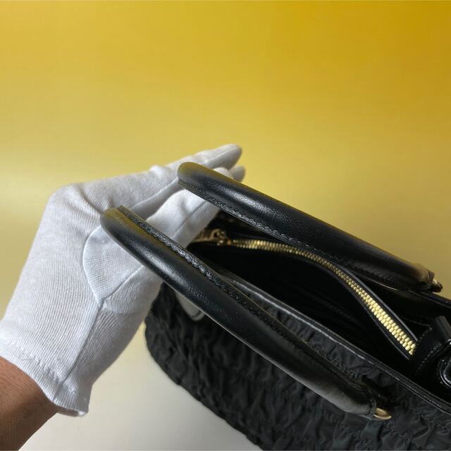 PRADA - prada 極美品 2way 黒 ギャザー ナイロン ハンドバッグ プラダ