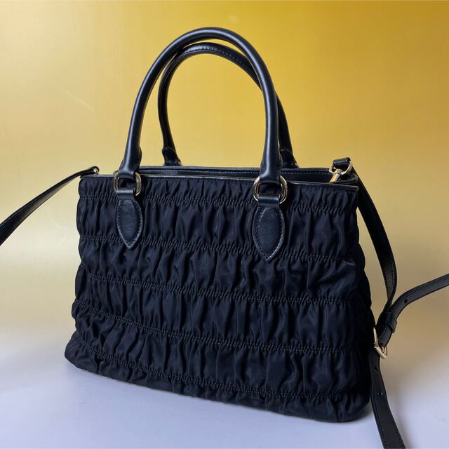 PRADA - prada 極美品 2way 黒 ギャザー ナイロン ハンドバッグ プラダ