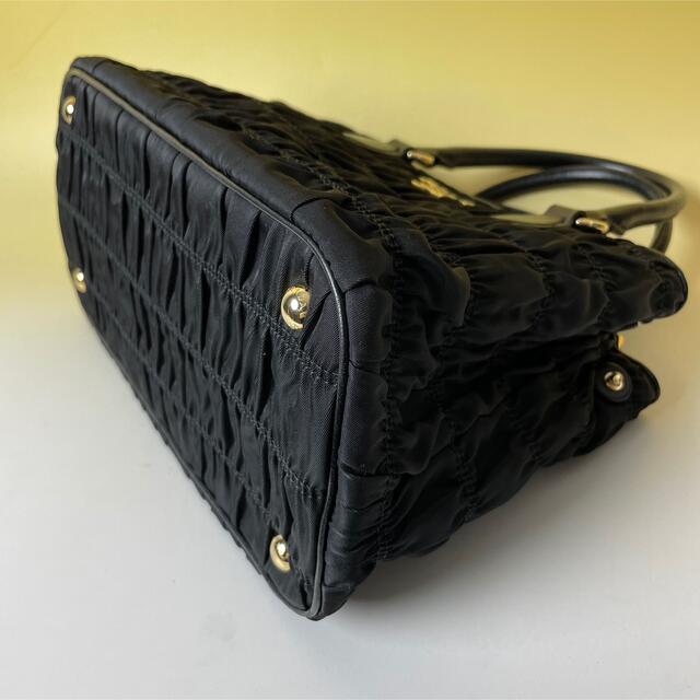 PRADA - prada 極美品 2way 黒 ギャザー ナイロン ハンドバッグ プラダ