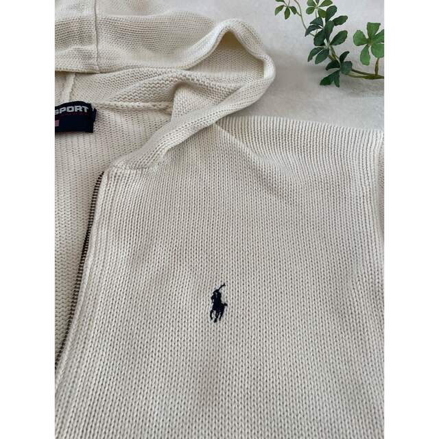 POLO RALPH LAUREN(ポロラルフローレン)のPOLO SPORT  ラルフローレン ジップアップ　ニットパーカー 刺繍 白 レディースのトップス(ニット/セーター)の商品写真