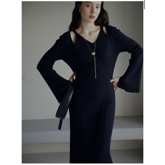 Ameri VINTAGE(アメリヴィンテージ)のAMERICAN SLEEVE LAYERED KNIT DRESS S 白 レディースのワンピース(ロングワンピース/マキシワンピース)の商品写真