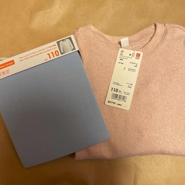 UNIQLO(ユニクロ)の新品UNIQLO2枚　古着パンツ100センチ2枚　極暖100 キッズ/ベビー/マタニティのキッズ服女の子用(90cm~)(Tシャツ/カットソー)の商品写真