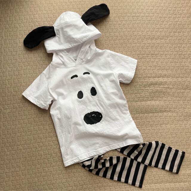 SNOOPY(スヌーピー)のスヌーピー 耳付き　キッズTシャツ　130  ※スパッツ付き キッズ/ベビー/マタニティのキッズ服男の子用(90cm~)(Tシャツ/カットソー)の商品写真