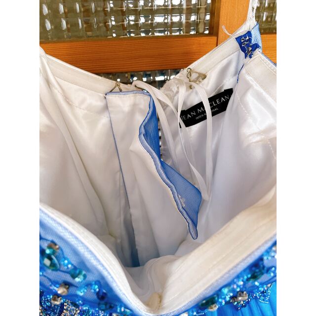 JEAN MACLEAN 立体　ビーズ　ビジュードレス ブルー　美品　結婚式 レディースのフォーマル/ドレス(ロングドレス)の商品写真
