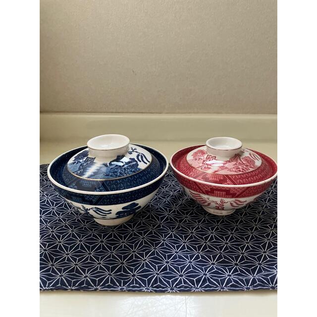 ニッコー　ダブルフェニックス　 山水　蓋つき夫婦茶碗（赤/青）セット