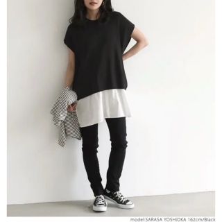 coca トップス ドッキング ニット シャツ ミディアム丈 ラウンドネック(Tシャツ(半袖/袖なし))