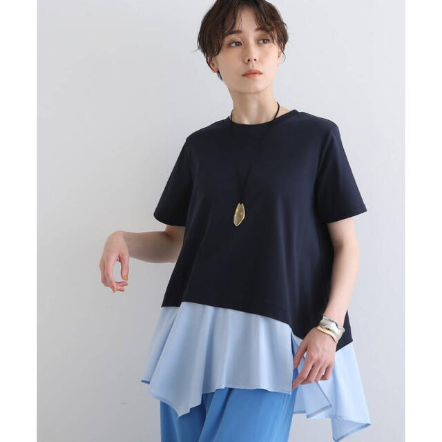 INDIVI(インディヴィ)の◇◆INDIVI◆◇ アシメシャツコンビTシャツ M ネイビー レディースのトップス(カットソー(半袖/袖なし))の商品写真