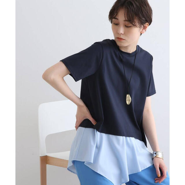 INDIVI(インディヴィ)の◇◆INDIVI◆◇ アシメシャツコンビTシャツ M ネイビー レディースのトップス(カットソー(半袖/袖なし))の商品写真