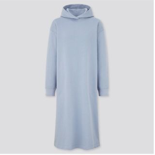 ユニクロ(UNIQLO)の新品★ユニクロ　スウェットフーデッドワンピース　L　ブルー(ロングワンピース/マキシワンピース)