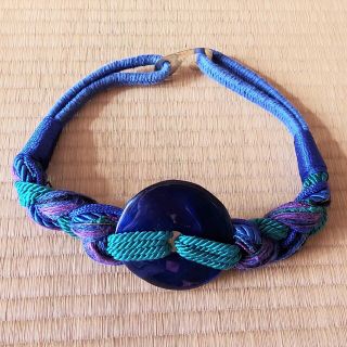 【昭和レトロ】ベルト 飾り紐 編み込み 青系 緑系 大ぶり