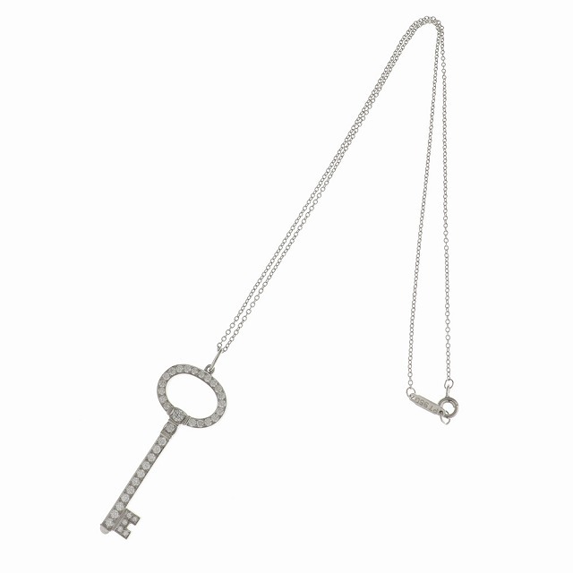 （美品）ティファニー TIFFANY オーバルキー ダイヤ ペンダント  ネックレス PT950×ダイヤ 8532ブランドティファニー