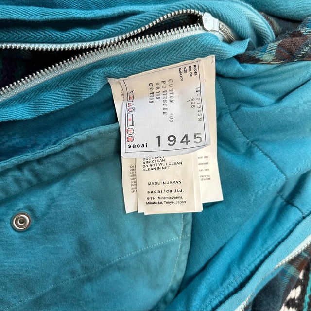 sacai 2019コレクション チェック柄 フランネルジャケット