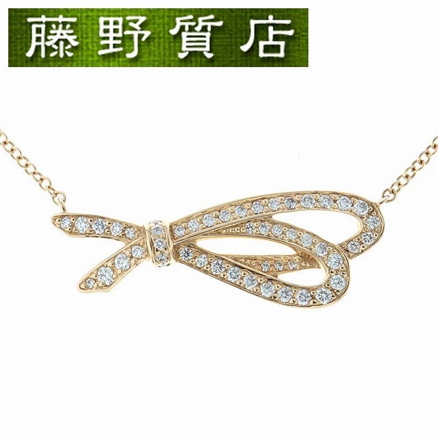 （美品）ティファニー TIFFANY ボウ リボン ダイヤ ネックレス K18 PG × ダイヤモンド ペンダント 8852