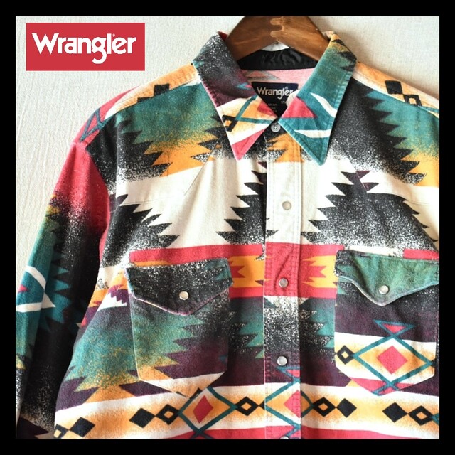 ☆Wrangler ラングラー ネイティブ柄長袖ウエスタンシャツ 赤黄緑XL シャツ