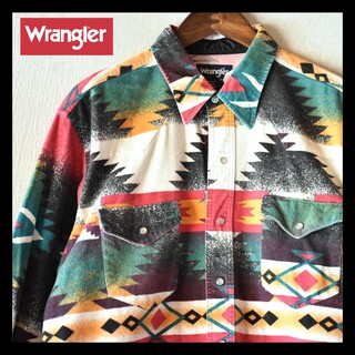 ラングラー(Wrangler)の古着★Wrangler ラングラー ネイティブ柄長袖ウエスタンシャツ 赤黄緑XL(シャツ)