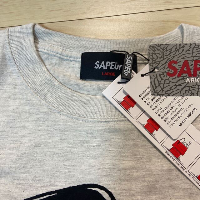 SAPEur サプール スヌーピー コラボ Tシャツ Lサイズ ライトグレー 3