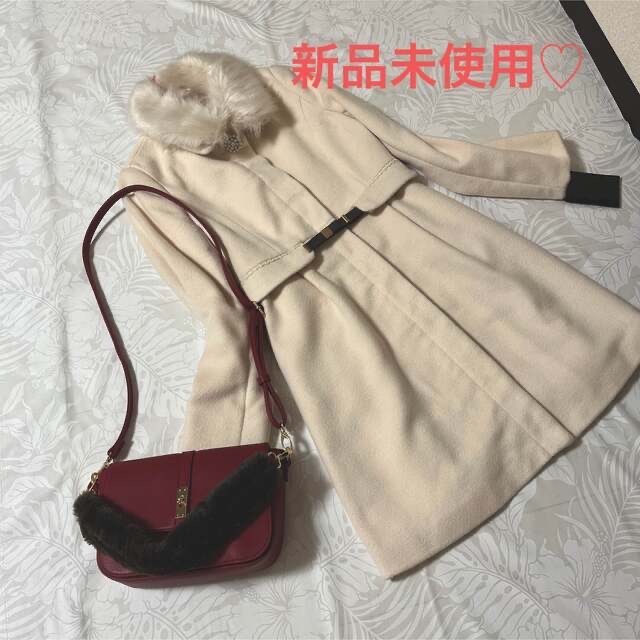 新品未使用♡可愛いリボンベルト付きファーコート♡  キラキラビジュー　清楚系