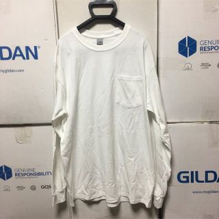 ギルタン(GILDAN)のGILDANギルダン☆ロンT☆長袖無地Tシャツ★ポケット付き！ホワイト★白★XL(Tシャツ/カットソー(七分/長袖))