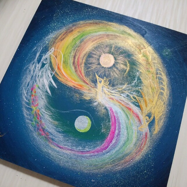 高次元アート*虹色鳳凰巡光龍神 陽月陰陽太極図 波動転写 幸せ 全体運金運 風水 高次元アート*虹色鳳凰巡光龍神 陽月陰陽太極図 波動転写 幸せ 全体運金運 風水