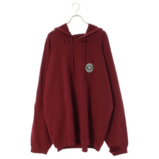 RAF SIMONS(ラフシモンズ)のラフシモンズ 202-175D OVERSIZED UNIVERSITY POPOVER HOODY ダメージ加工ロゴワッペンユニバーシティプリントパーカー メンズ M メンズのトップス(パーカー)の商品写真