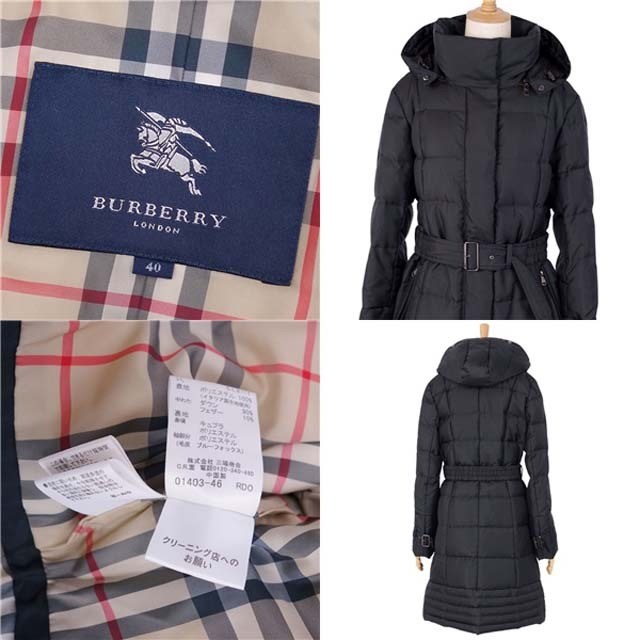 BURBERRY(バーバリー)の美品 バーバリー ロンドン BURBERRY LONDON コート ダウンコート ベルト付き 裏チェック レディース アウター 40 ブラック レディースのジャケット/アウター(その他)の商品写真