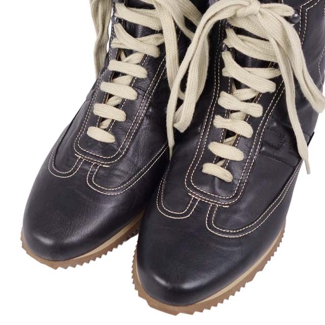 美品 エルメス HERMES ブーツ クイック レースアップ Hロゴ カーフレザー シューズ 靴 レディース 37 1/2(24.5cm相当) ブラック