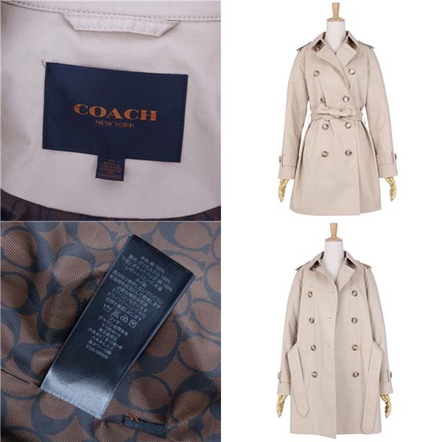 美品 コーチ COACH コート 裏シグネチャー トレンチコート コットン100％ アウター レディース XS ベージュ