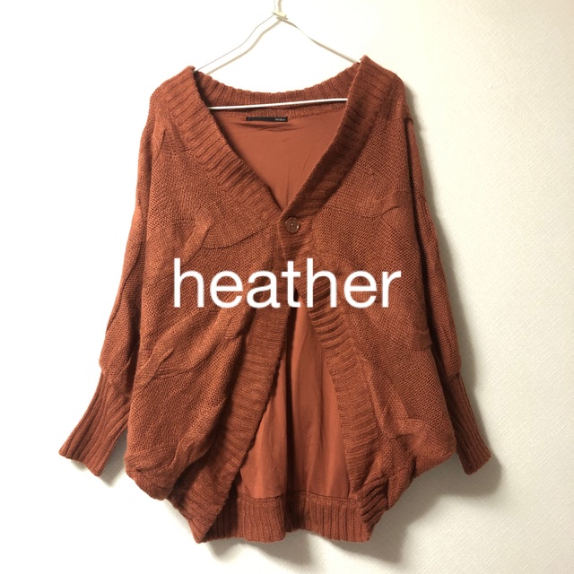 heather(ヘザー)の【美品】heather＊秋カラーオレンジ　リブ網みドルマンニット カーディガン レディースのトップス(カーディガン)の商品写真