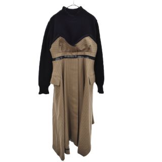 サカイ(sacai)のSacai サカイ 22AW Wool Knit Chalk Stripe Dress ウールニット ストライプドレス ワンピース ネイビー/ベージュ 22-06327 レディース(ロングワンピース/マキシワンピース)