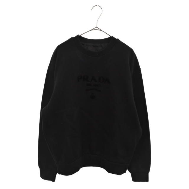 【超特価sale開催！】 PRADA - PRADA プラダ ブラック クルーネックスウェットトレーナー ロゴパッチワーク オーバーサイズ 1Z54 UJL207 Sweatshirt Jersey Print Logo Oversized 22SS スウェット