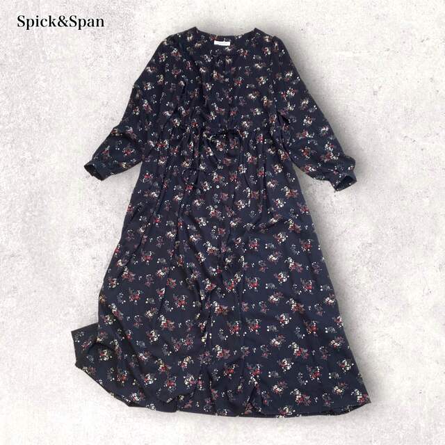 スピックアンドスパン フラワープリント ドロスト ロングワンピース